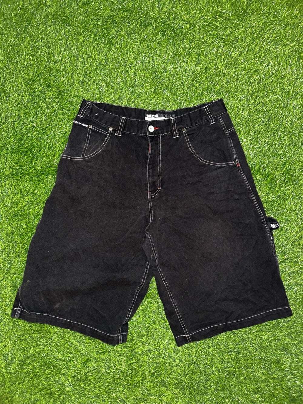 Mecca Jeans Vintage 90s Black Denim Cargo Jorts Shorts Size 36